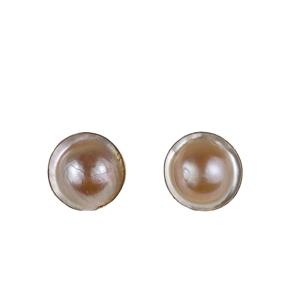 Large Blister Pearls Pierced Earrings In 14k Gold Setting